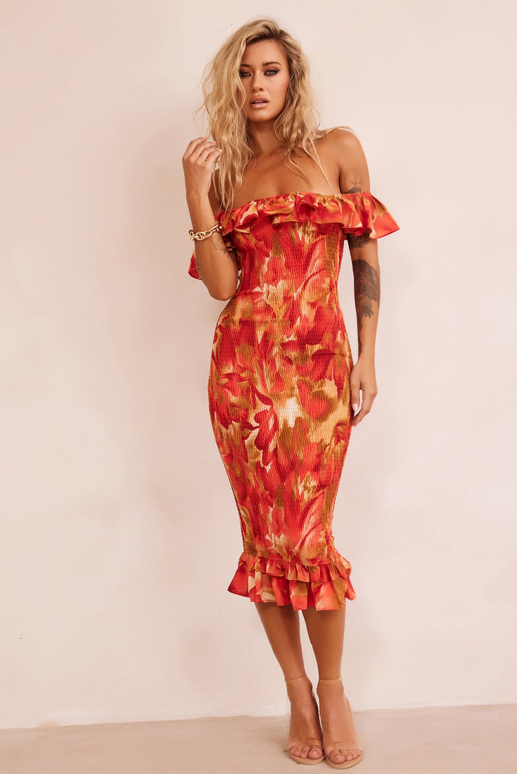 Fireball Midi Dress - Red Multi