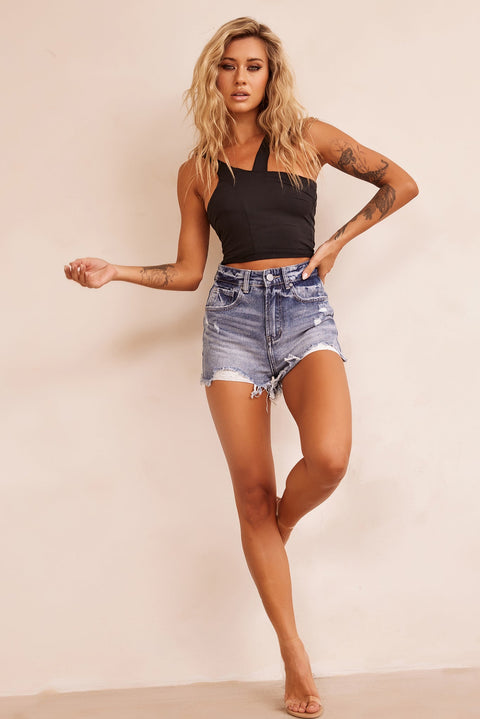 Over Time Denim Shorts - Washed Blue