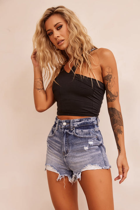 Over Time Denim Shorts - Washed Blue