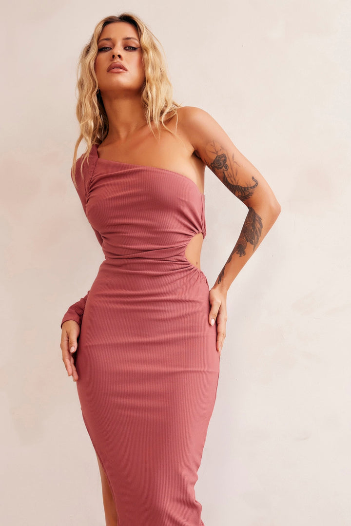 Sheer Glow Midi Dress - Antique Rose