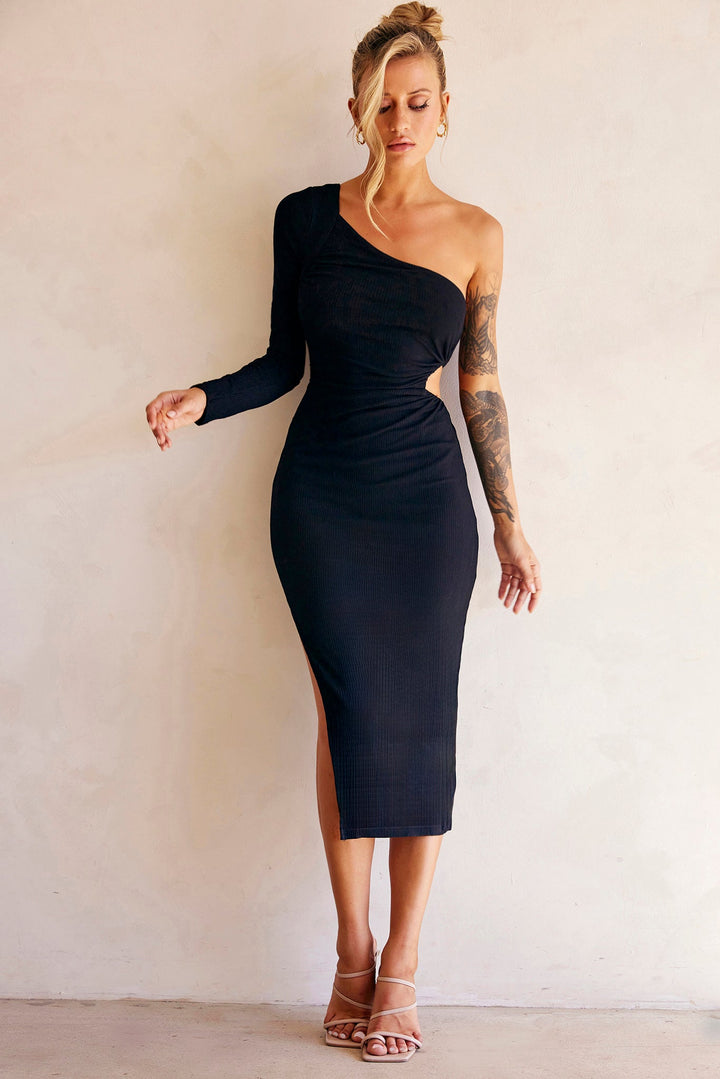 Sheer Glow Midi Dress - Black