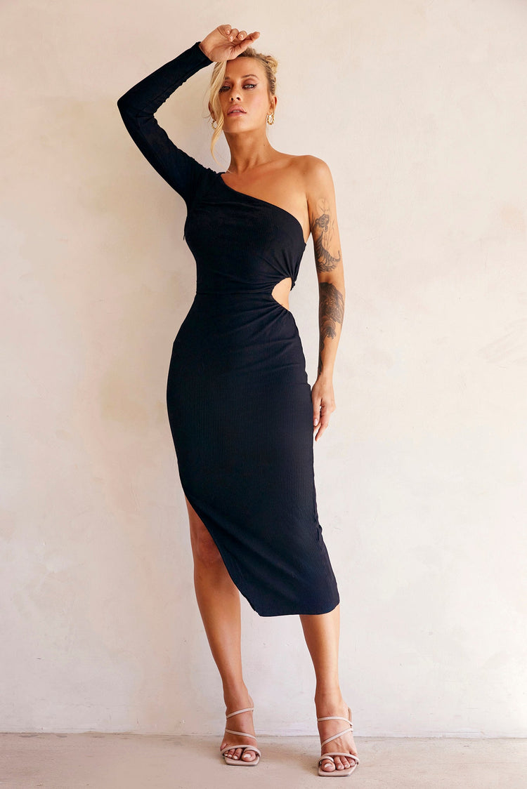 Sheer Glow Midi Dress - Black