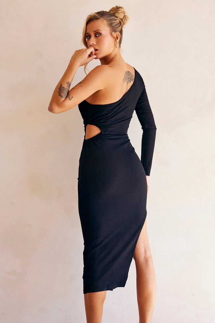 Sheer Glow Midi Dress - Black