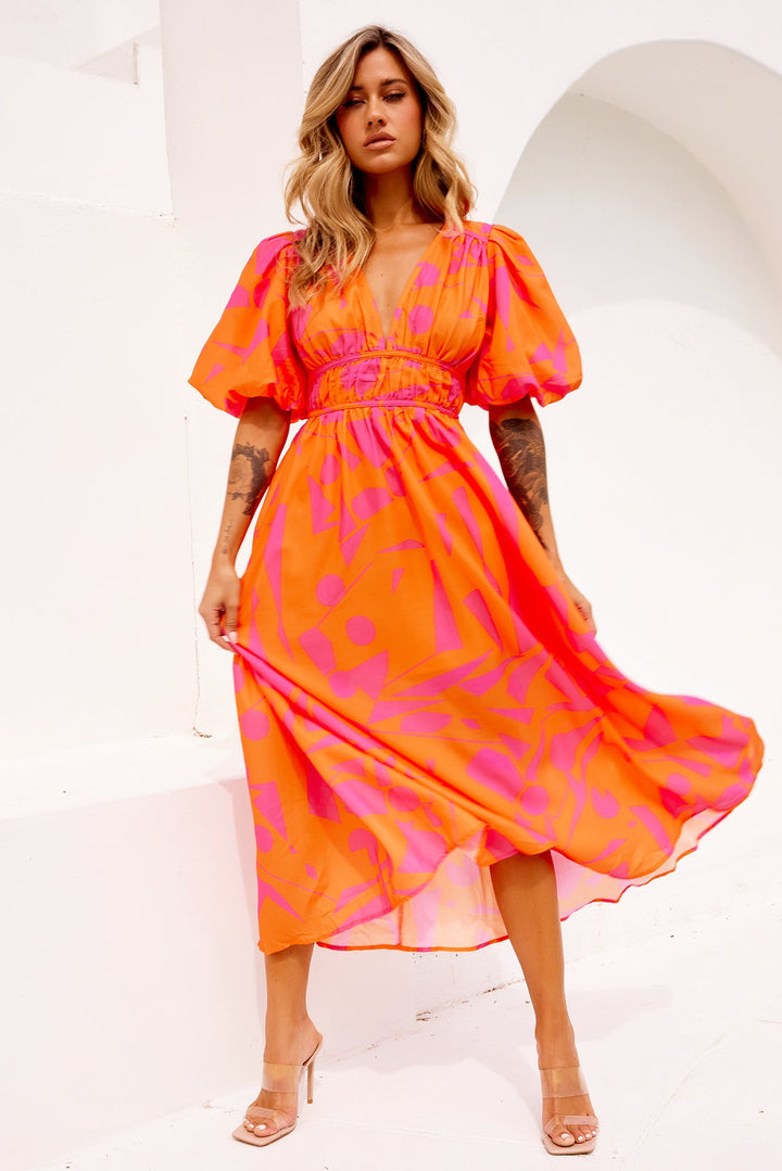 On The Rise Midi Dress - Hot Pink Multi