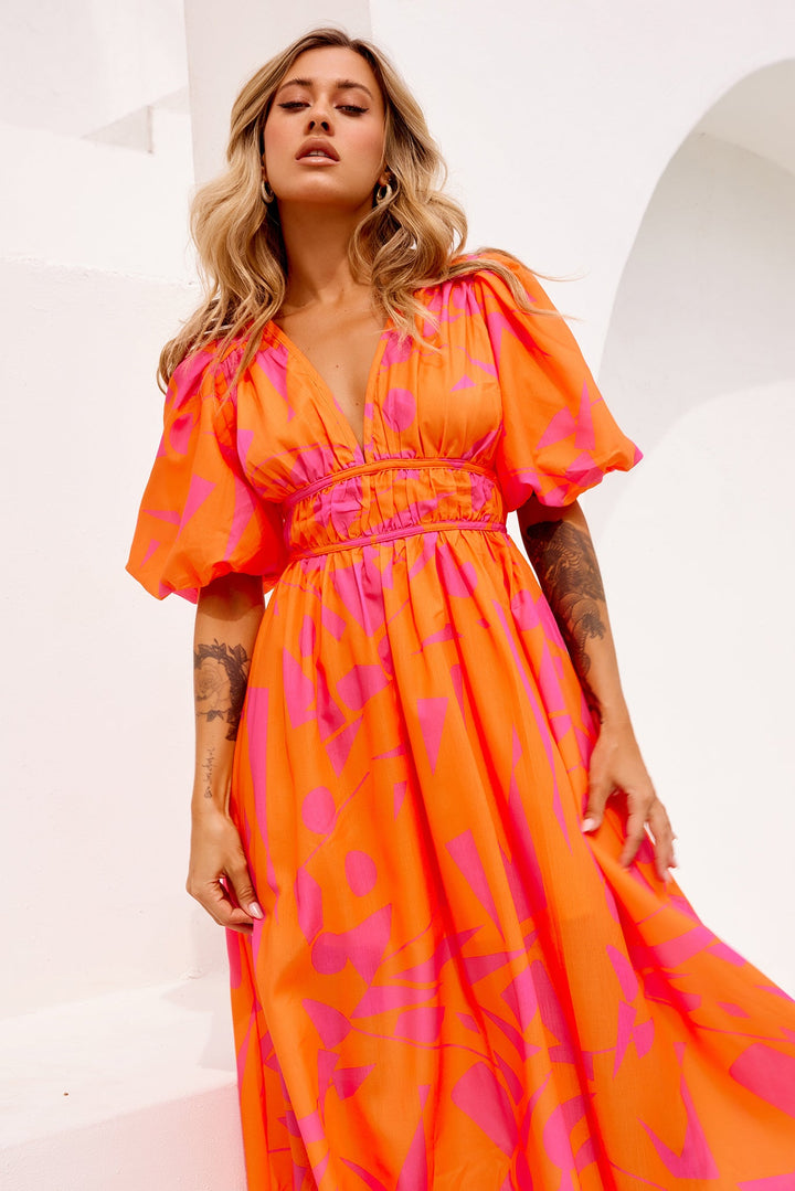 On The Rise Midi Dress - Hot Pink Multi