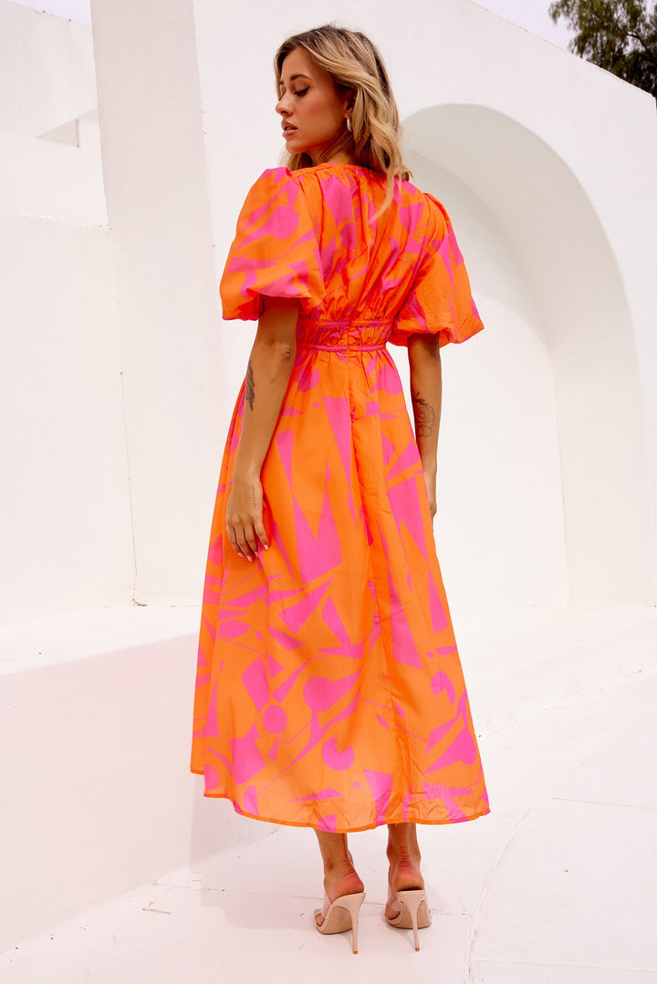 On The Rise Midi Dress - Hot Pink Multi