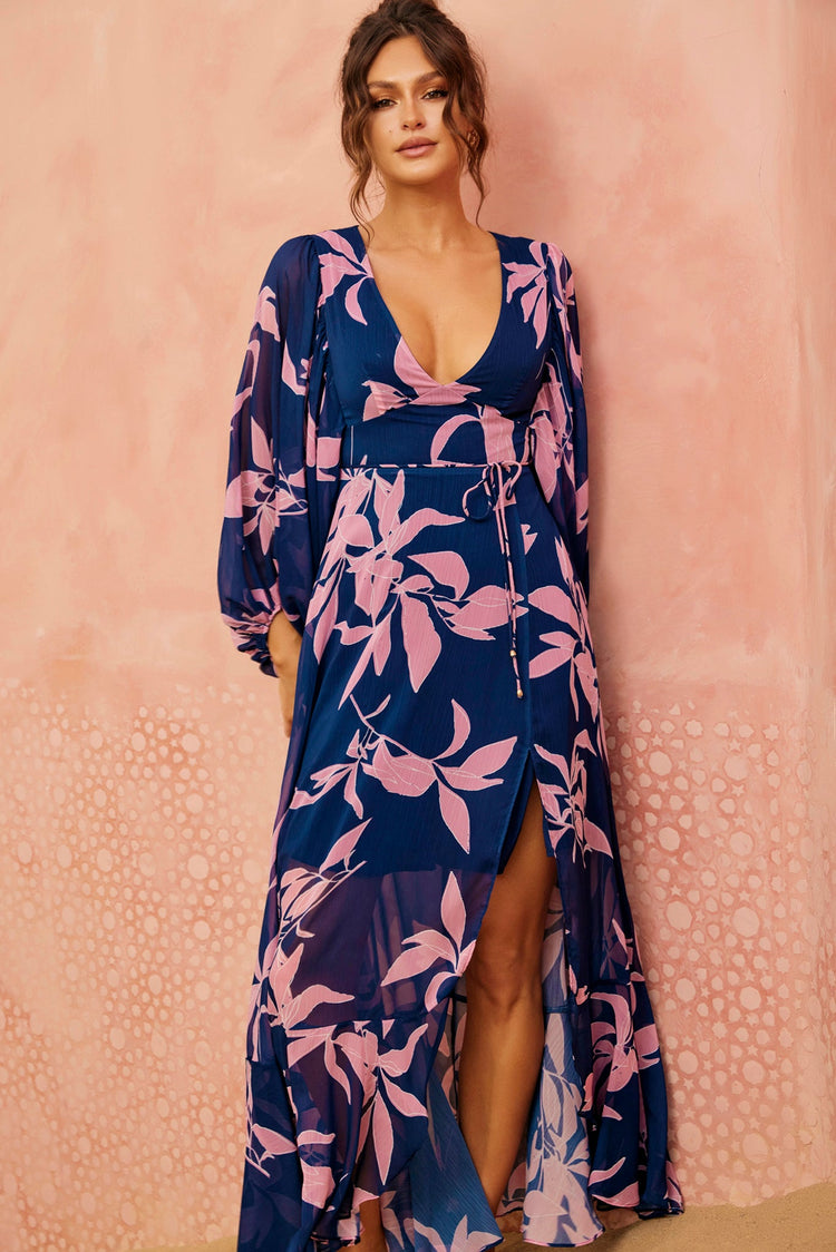 Botanical Blooms Maxi Dress - Navy