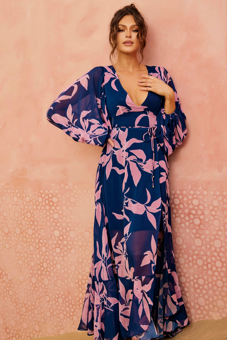 Botanical Blooms Maxi Dress - Navy