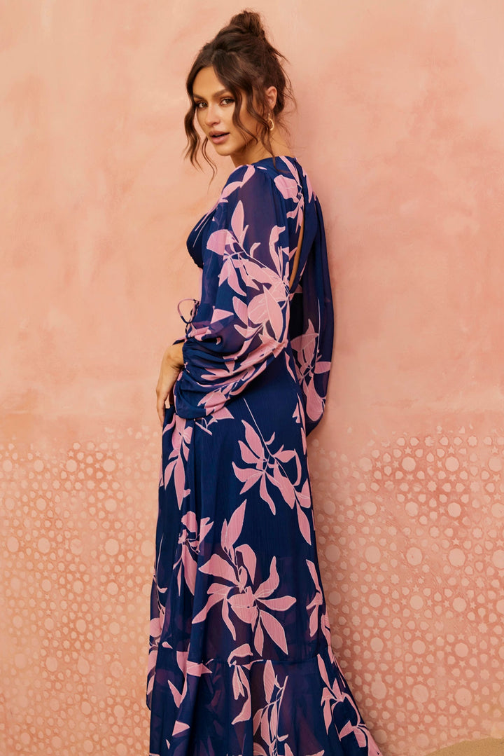 Botanical Blooms Maxi Dress - Navy