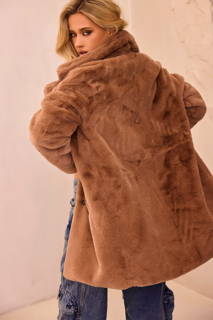 Next In Play Faux Fur Coat - Mocha