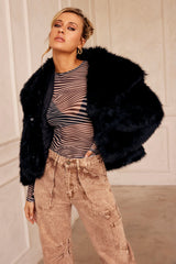 Dreaming Of Travel Faux Fur Jacket - Black