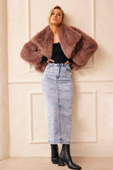 Dreaming Of Travel Faux Fur Jacket - Mocha