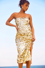 Stay Cute Midi Dress - Gold