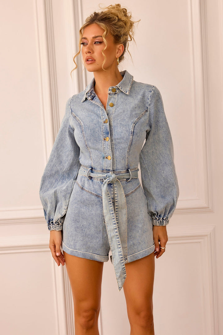 Monroe Denim Playsuit - Washed Blue