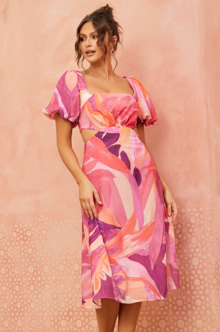 Art Of Bloom Midi Dress - Pink