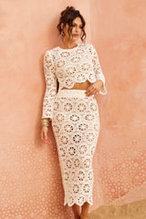 Flora Film Crochet Midi Skirt - White