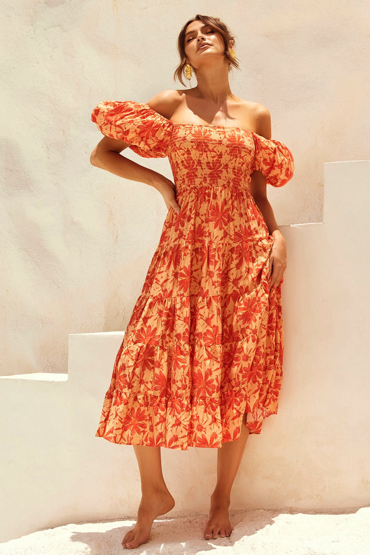 Betty's Garden Midi Dress - Orange Multi