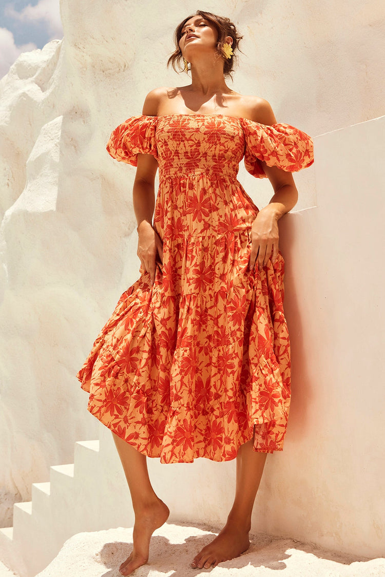 Betty's Garden Midi Dress - Orange Multi