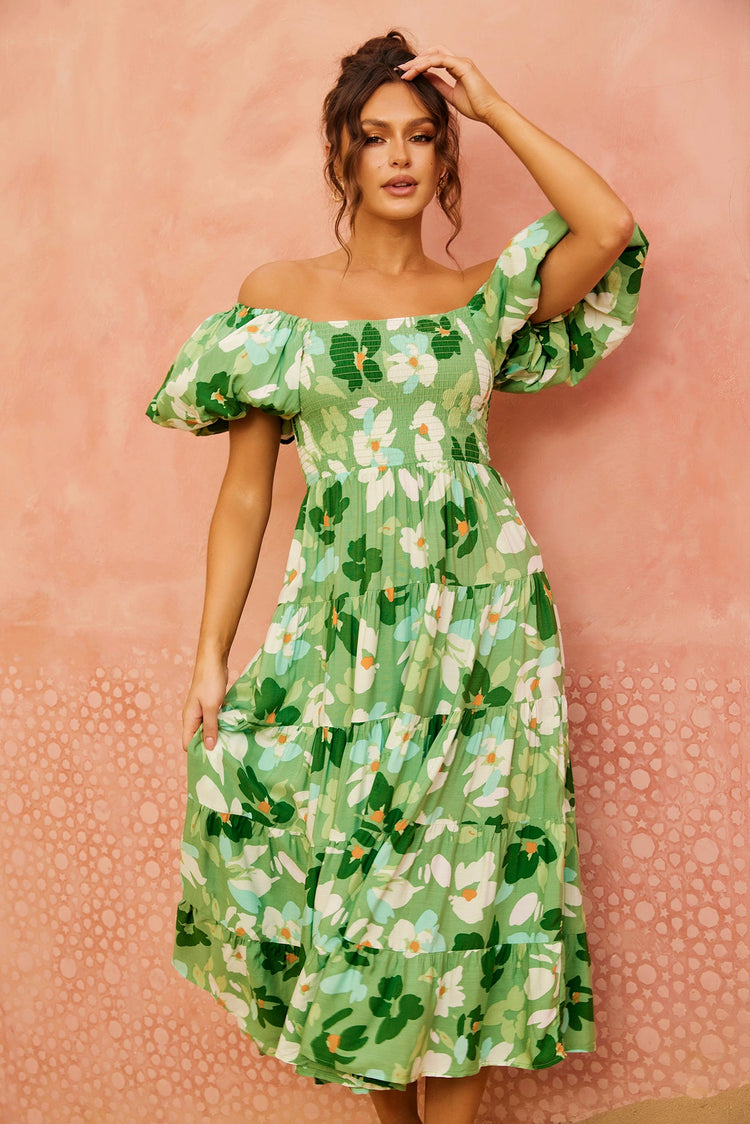 Londyn Midi Dress - Green Multi