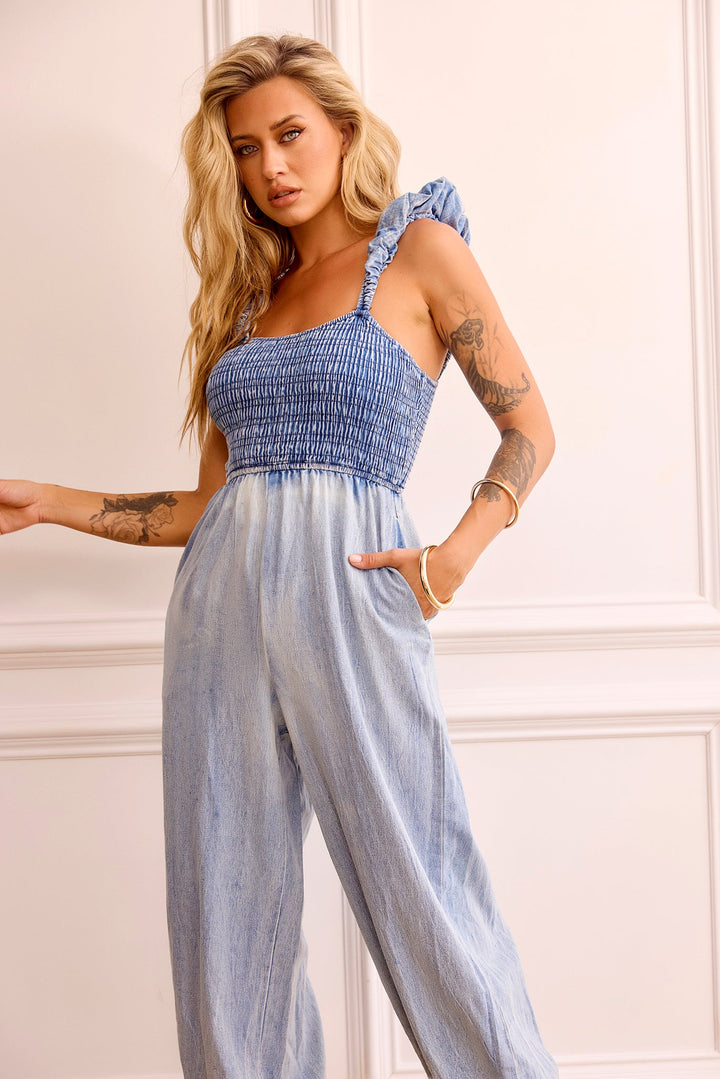 Laters Baby Denim Jumpsuit - Washed Blue