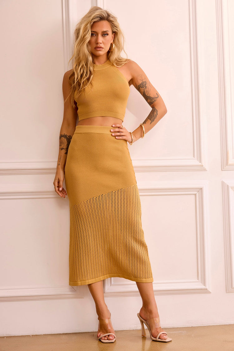 Miranda Knit Midi Skirt - Mustard