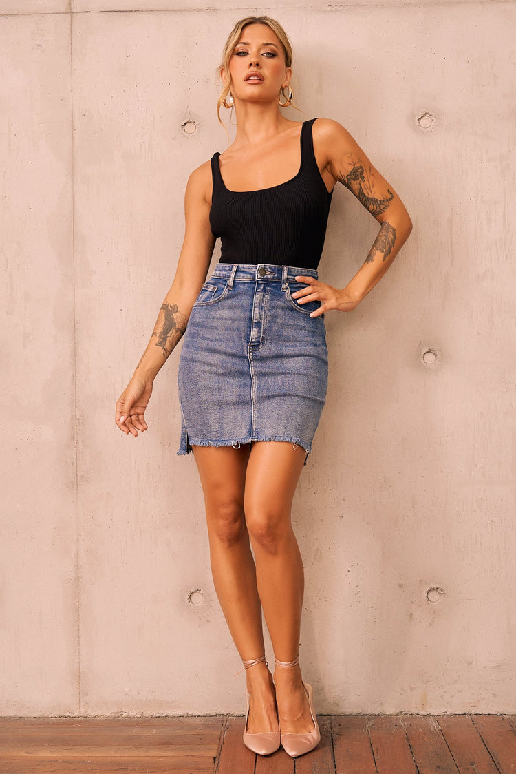 Easy Trust Denim Mini Skirt - Washed Blue