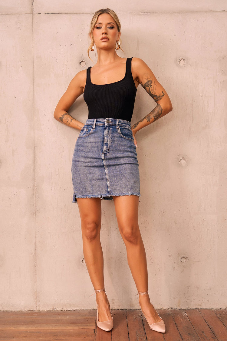 Easy Trust Denim Mini Skirt - Washed Blue