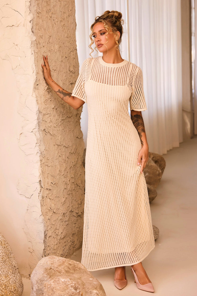 Rosalyn Crochet Maxi Dress - Beige