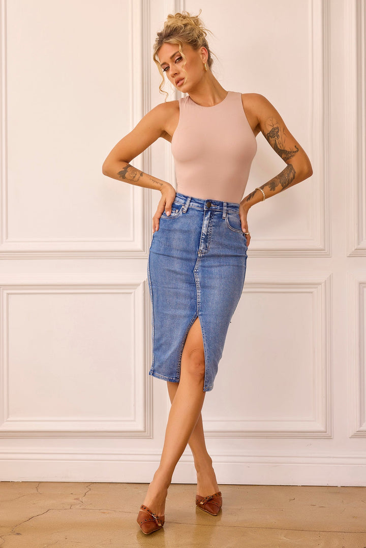 Midnight Sun Denim Midi Skirt - Blue