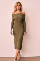 Top Notch Knit Midi Dress - Khaki