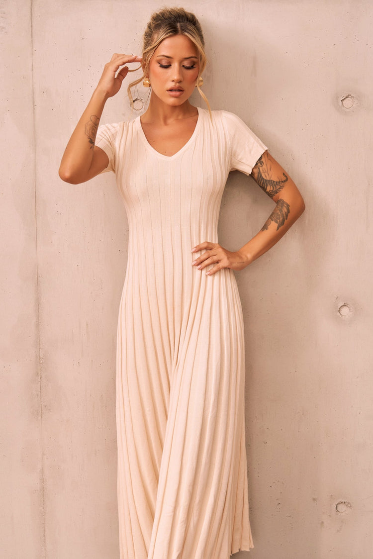 She Made Me Knit Maxi Dress - Beige