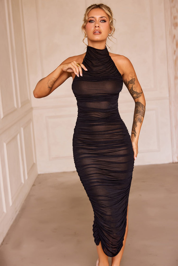 Caught In One Moment Midi Dress - Black