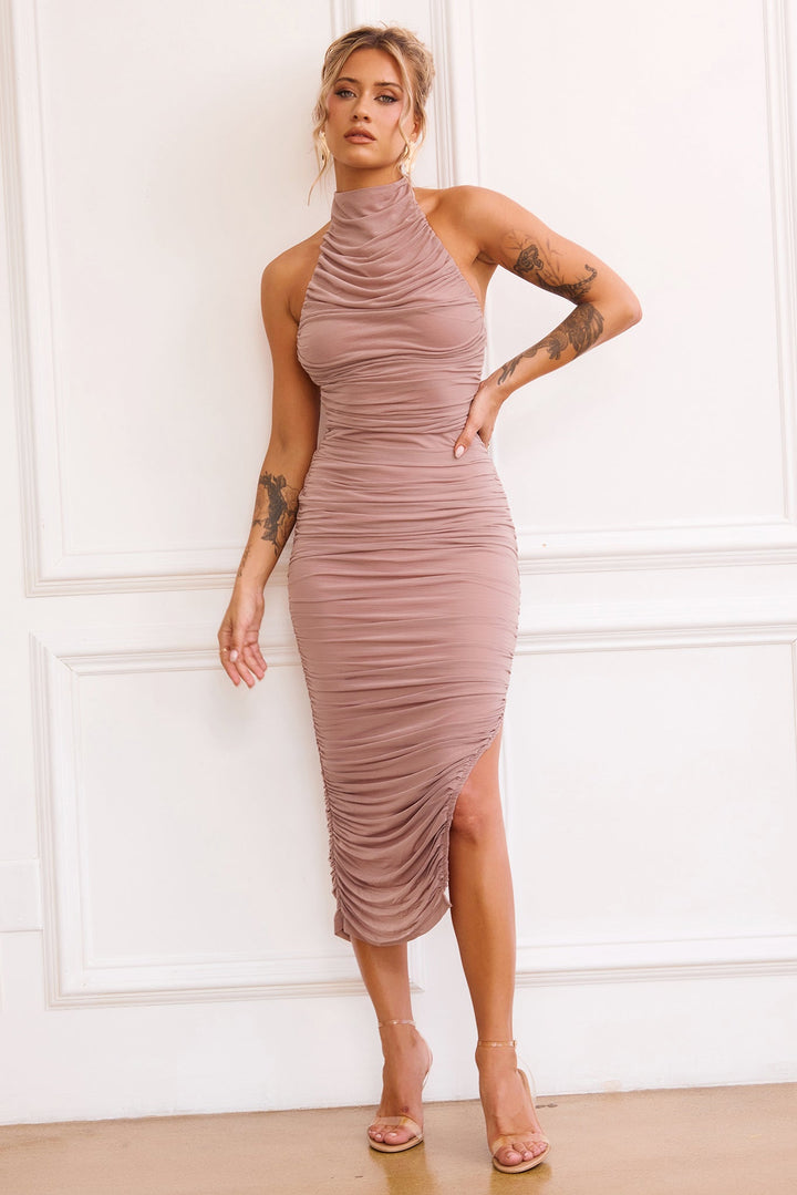 Caught In One Moment Midi Dress - Mocha