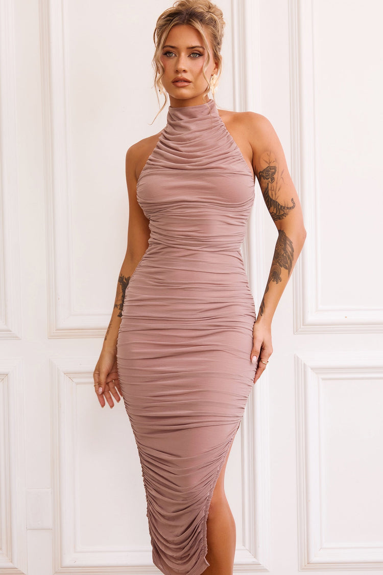 Caught In One Moment Midi Dress - Mocha