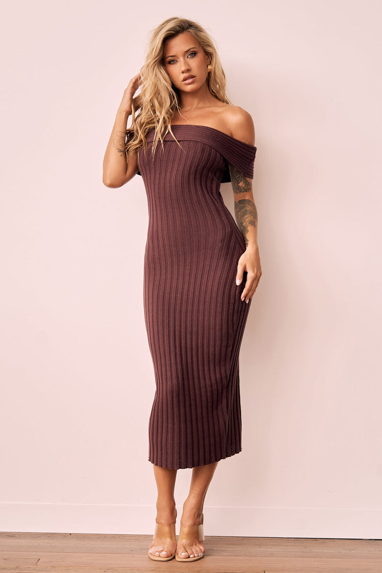 Hannah Knit Midi Dress - Brown