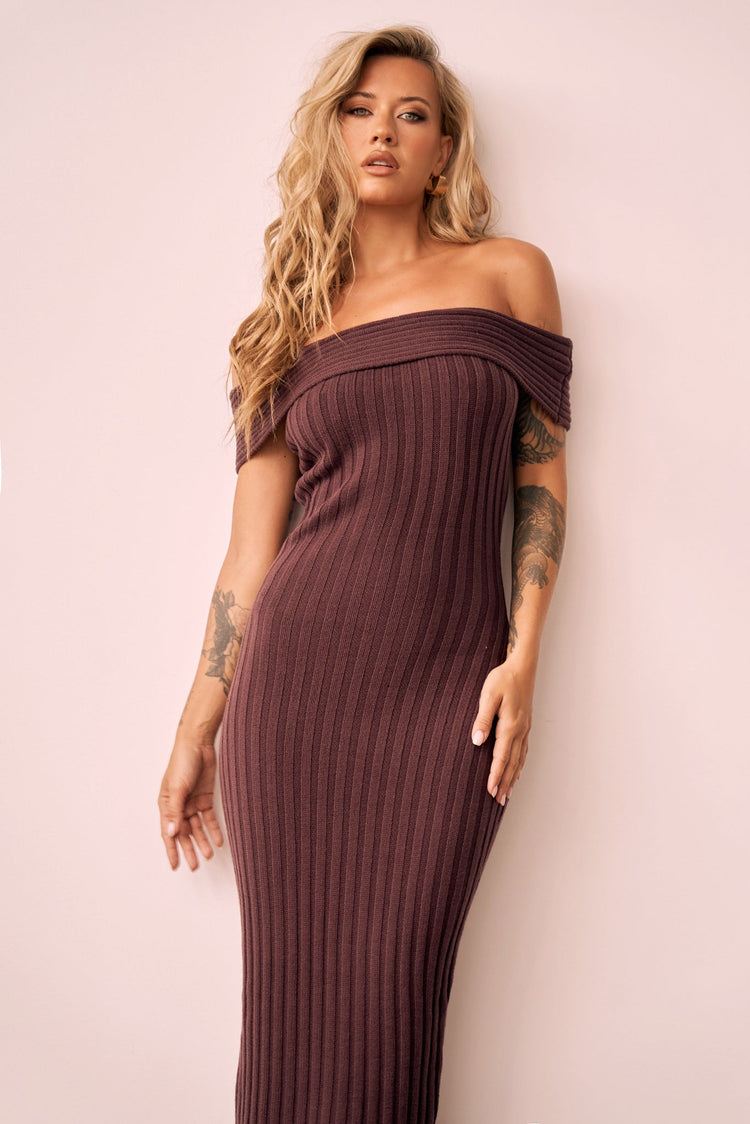 Hannah Knit Midi Dress - Brown