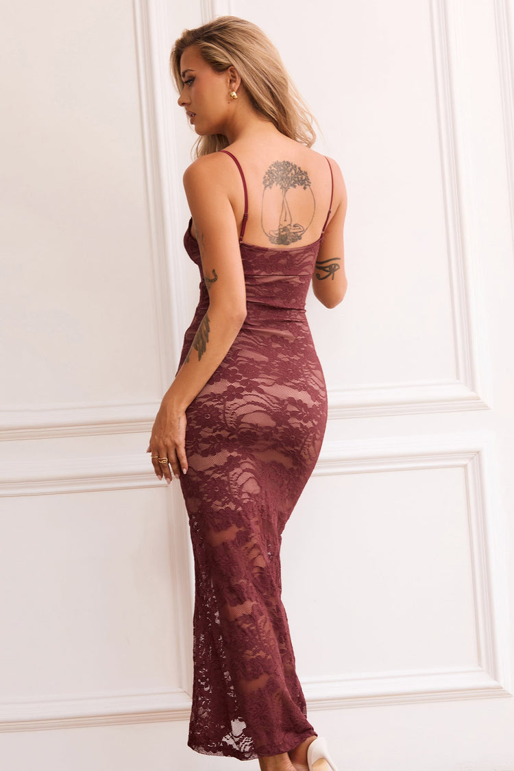 Feel It Still Lace Midi Dress - Wine