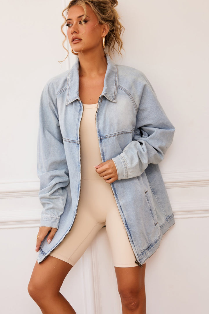 Hit Above Denim Jacket - Denim Blue