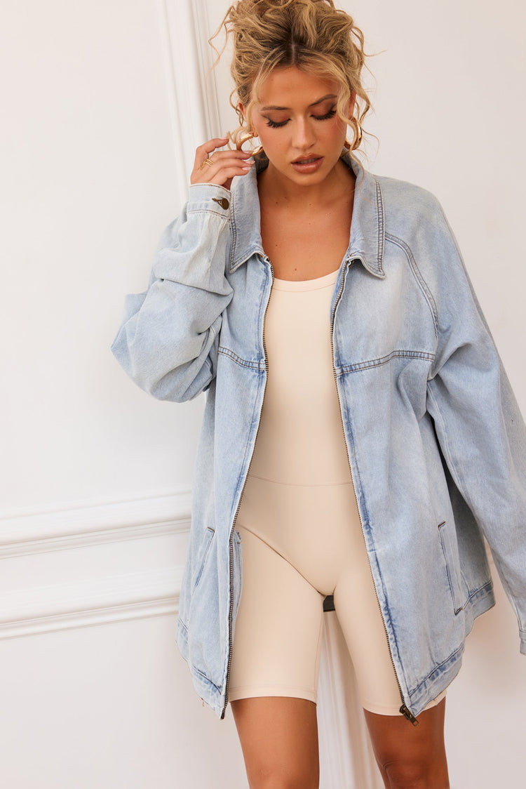 Hit Above Denim Jacket - Denim Blue