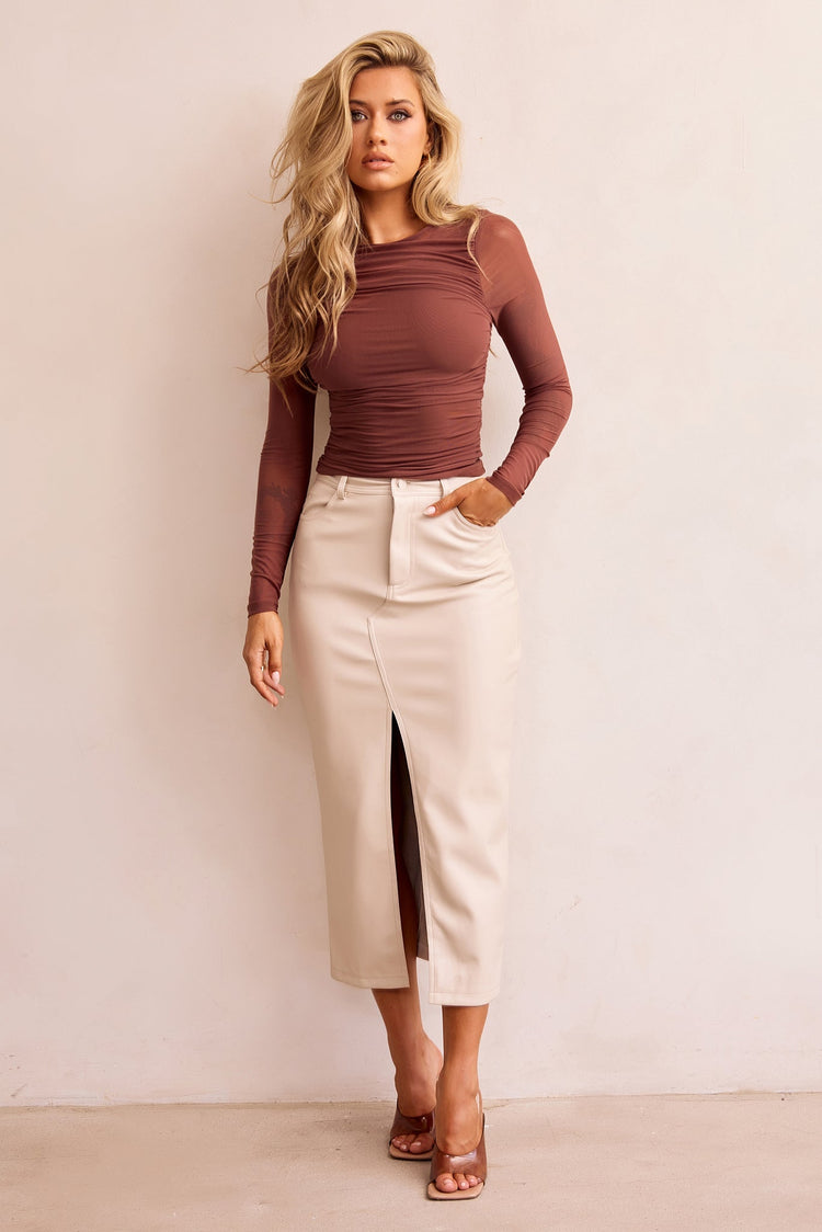 Raven Vegan Midi Skirt - Beige